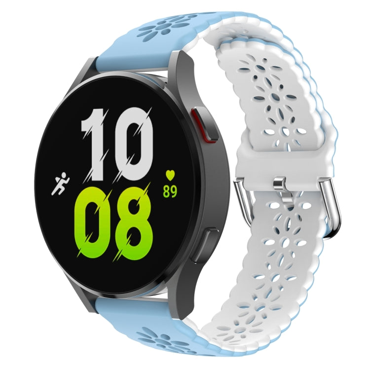 For Samsung Galaxy Watch 6 / 6 Classic Two Color Plum Blossom Hollowed Silicone Watch Band