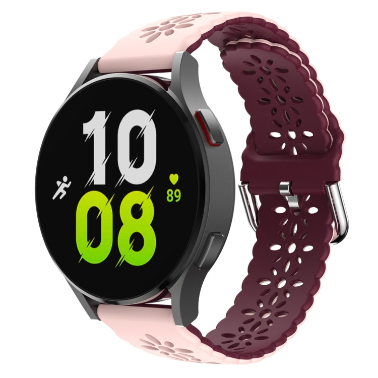 For Samsung Galaxy Watch 6 / 6 Classic Two Color Plum Blossom Hollowed Silicone Watch Band