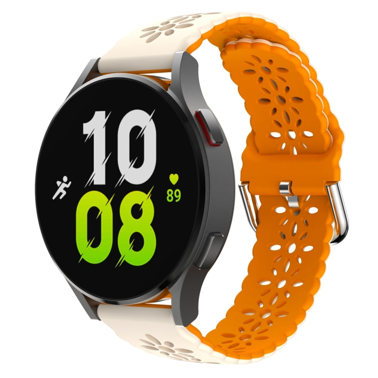 For Samsung Galaxy Watch 6 / 6 Classic Two Color Plum Blossom Hollowed Silicone Watch Band