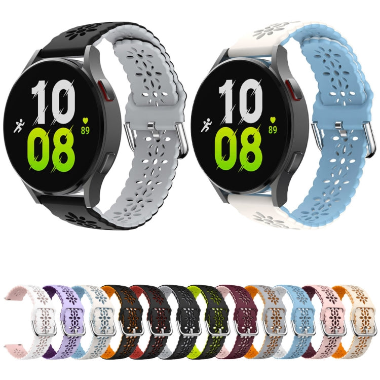 For Samsung Galaxy Watch 6 / 6 Classic Two Color Plum Blossom Hollowed Silicone Watch Band