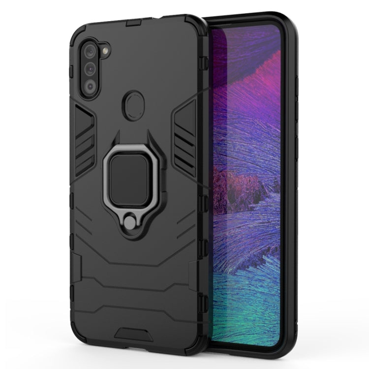 For Samsung Galaxy A11 Shockproof PC + TPU Protective Case with Magnetic Ring Holder(Black)