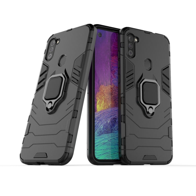 For Samsung Galaxy A11 Shockproof PC + TPU Protective Case with Magnetic Ring Holder(Black)