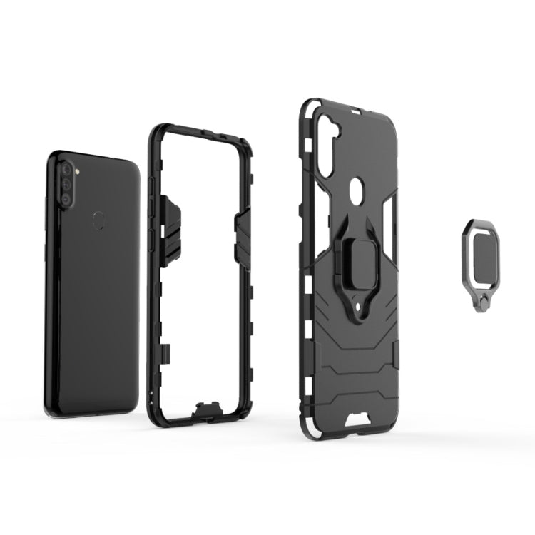 For Samsung Galaxy A11 Shockproof PC + TPU Protective Case with Magnetic Ring Holder(Black)