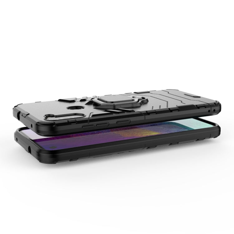 For Samsung Galaxy A11 Shockproof PC + TPU Protective Case with Magnetic Ring Holder(Black)