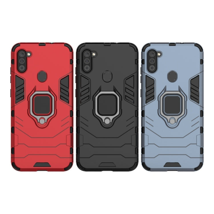 For Samsung Galaxy A11 Shockproof PC + TPU Protective Case with Magnetic Ring Holder(Black)