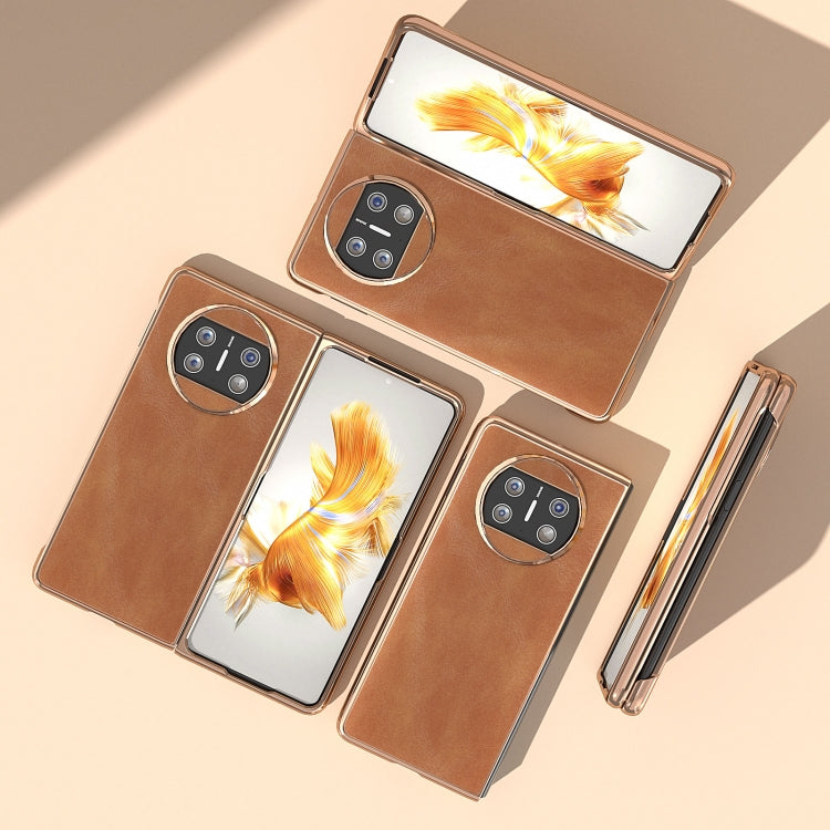 For Huawei Mate X3 Nano Plating Cowhide Texture PU Phone Case