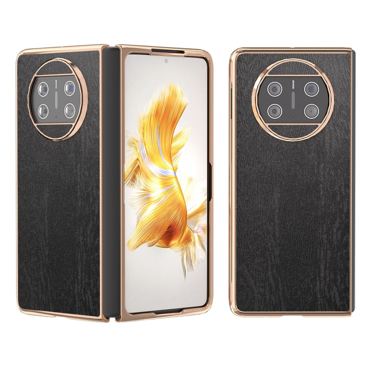 For Huawei Mate X3 Nano Plating Wood Texture PU Phone Case