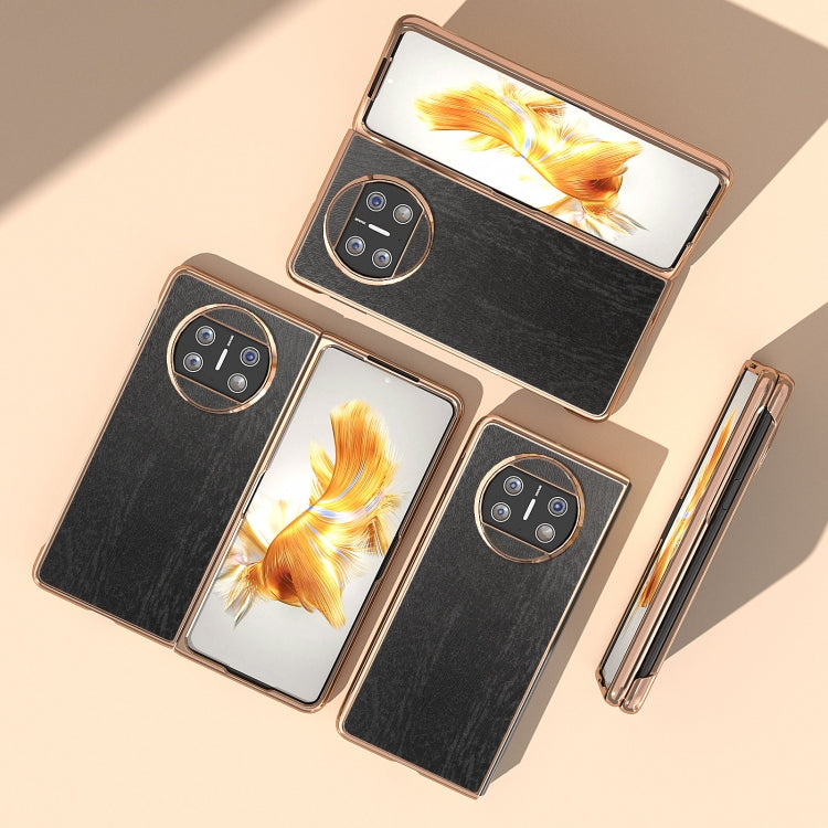 For Huawei Mate X3 Nano Plating Wood Texture PU Phone Case