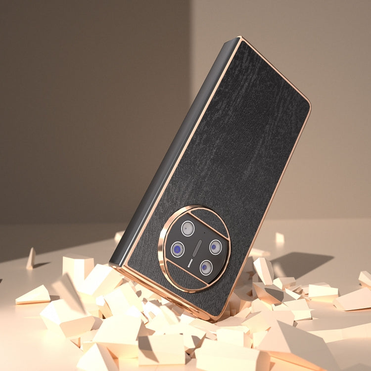 For Huawei Mate X3 Nano Plating Wood Texture PU Phone Case