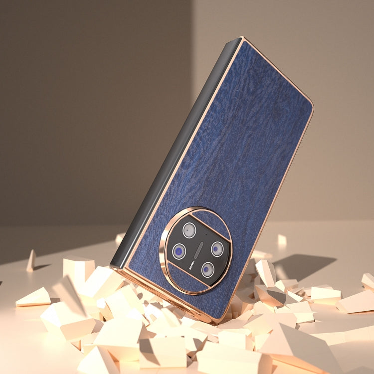 For Huawei Mate X3 Nano Plating Wood Texture PU Phone Case