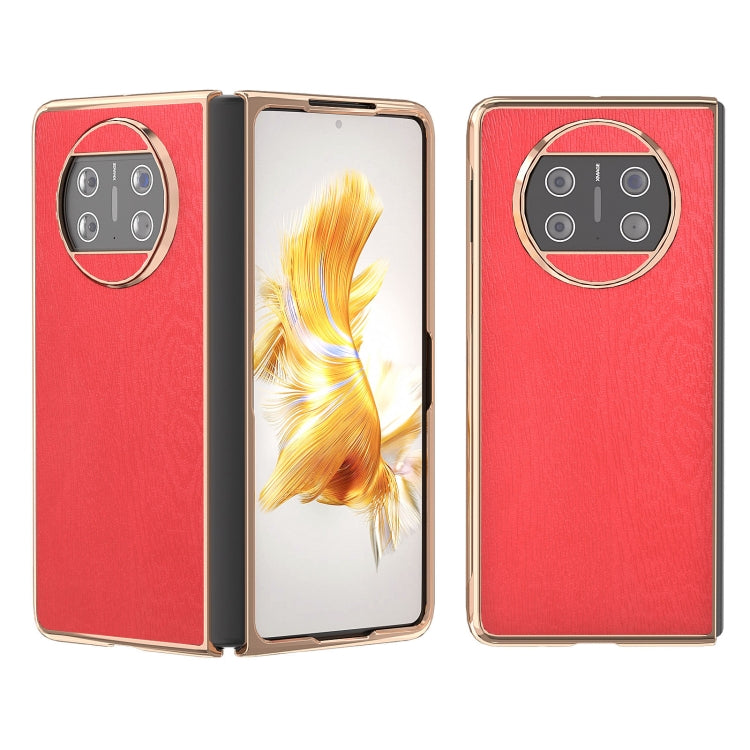 For Huawei Mate X3 Nano Plating Wood Texture PU Phone Case
