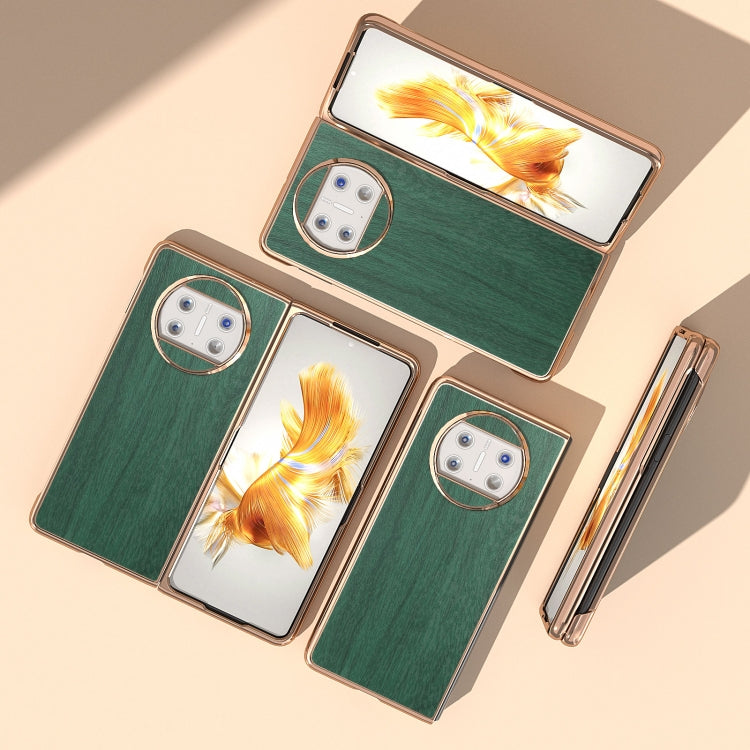 For Huawei Mate X3 Nano Plating Wood Texture PU Phone Case