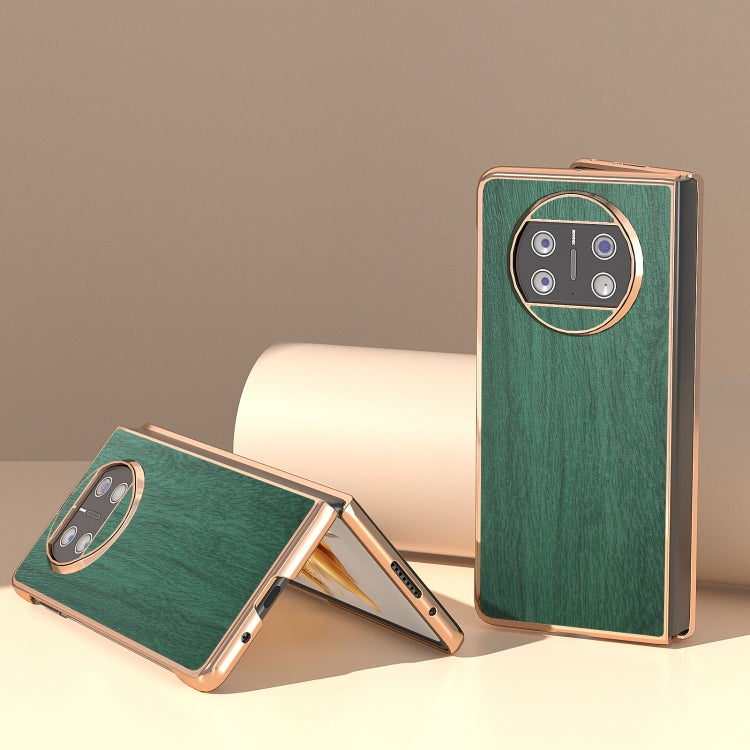 For Huawei Mate X3 Nano Plating Wood Texture PU Phone Case