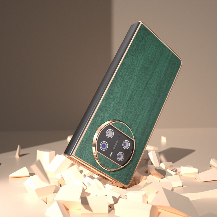 For Huawei Mate X3 Nano Plating Wood Texture PU Phone Case