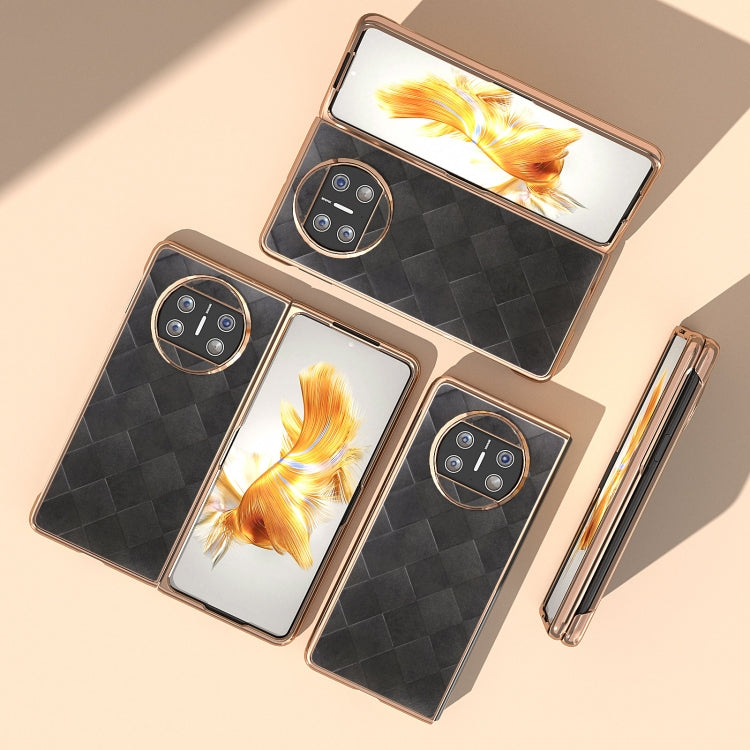 For Huawei Mate X3 Nano Plating Weave Plaid Texture PU Phone Case