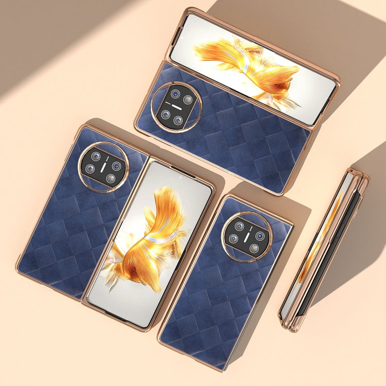 For Huawei Mate X3 Nano Plating Weave Plaid Texture PU Phone Case