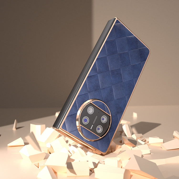 For Huawei Mate X3 Nano Plating Weave Plaid Texture PU Phone Case