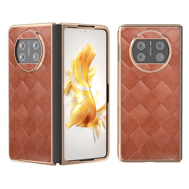 For Huawei Mate X3 Nano Plating Weave Plaid Texture PU Phone Case
