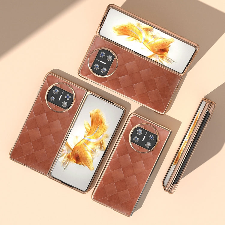 For Huawei Mate X3 Nano Plating Weave Plaid Texture PU Phone Case