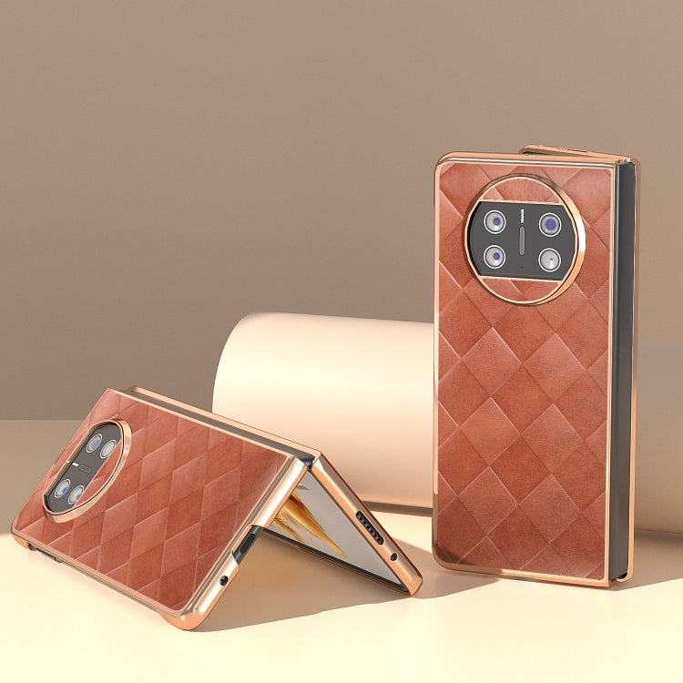 For Huawei Mate X3 Nano Plating Weave Plaid Texture PU Phone Case