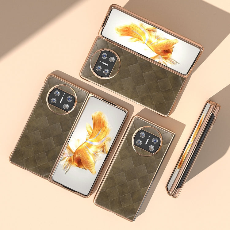 For Huawei Mate X3 Nano Plating Weave Plaid Texture PU Phone Case