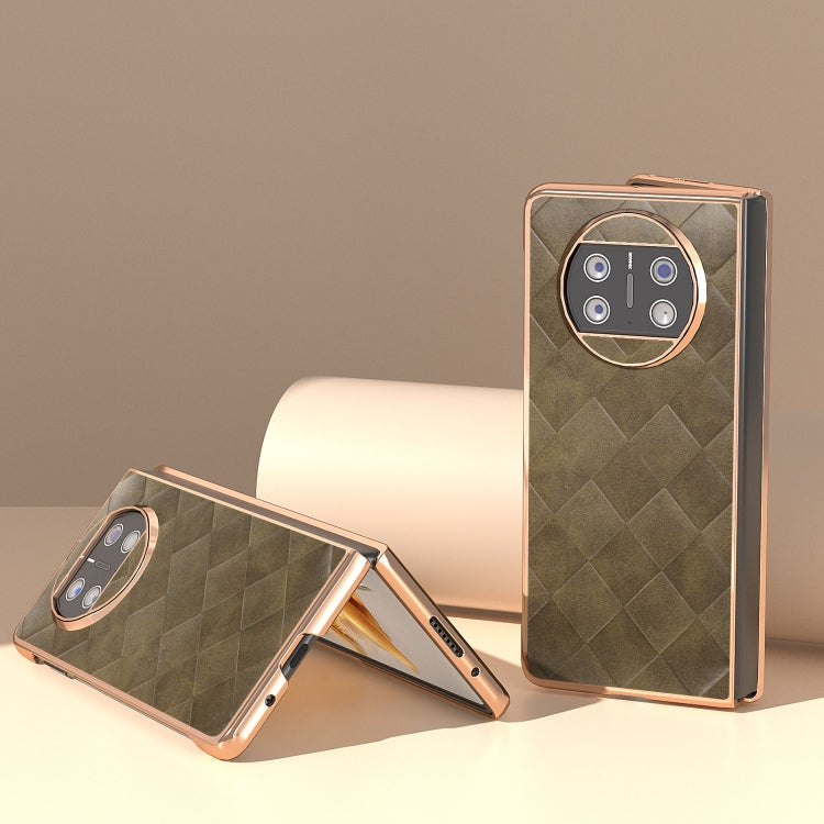 For Huawei Mate X3 Nano Plating Weave Plaid Texture PU Phone Case