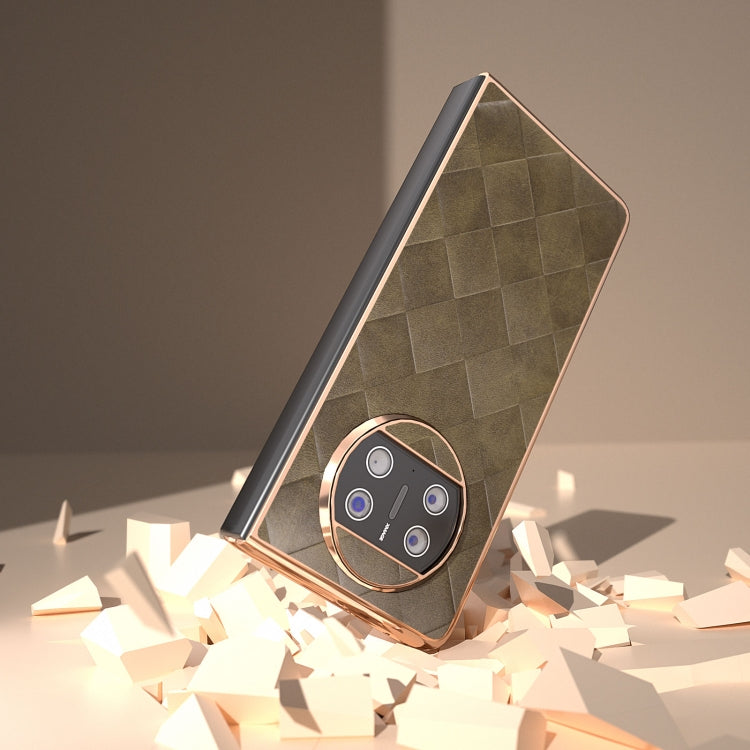 For Huawei Mate X3 Nano Plating Weave Plaid Texture PU Phone Case
