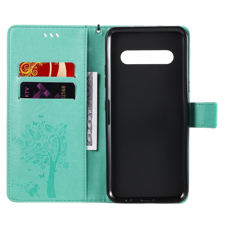 For LG V60 ThinQ 5G Tree & Cat Embossed Pattern Horizontal Flip Leather Case with Holder & Card Slots & Wallet & Lanyard