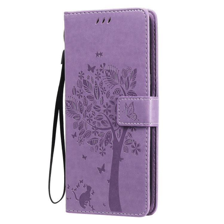 For LG V60 ThinQ 5G Tree & Cat Embossed Pattern Horizontal Flip Leather Case with Holder & Card Slots & Wallet & Lanyard