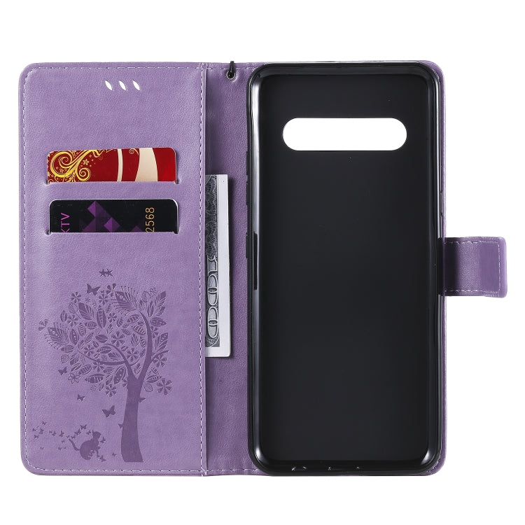 For LG V60 ThinQ 5G Tree & Cat Embossed Pattern Horizontal Flip Leather Case with Holder & Card Slots & Wallet & Lanyard