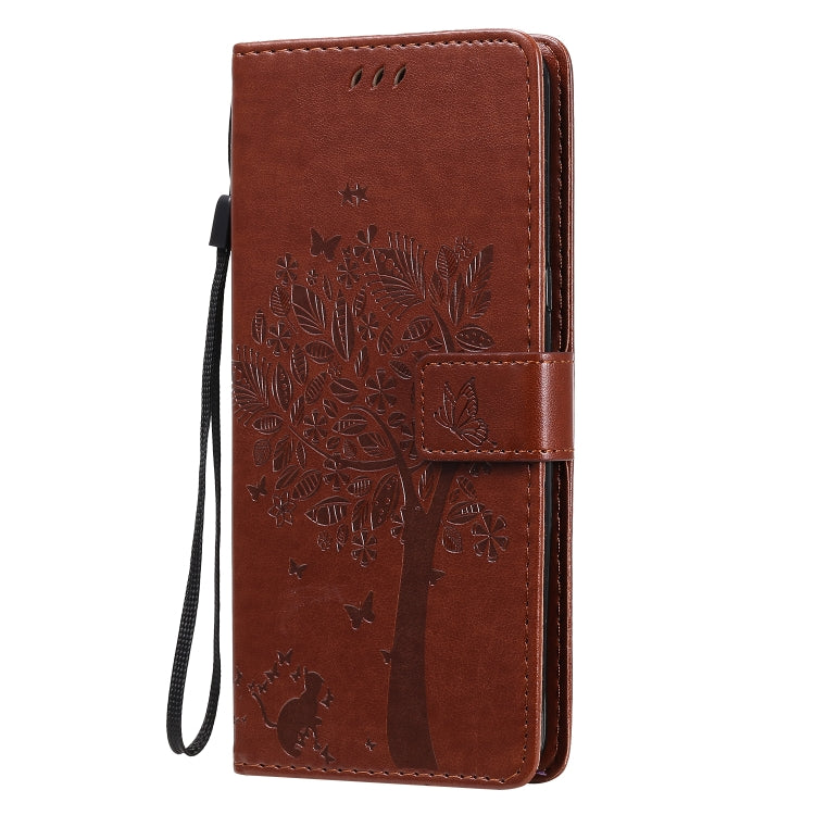 For LG V60 ThinQ 5G Tree & Cat Embossed Pattern Horizontal Flip Leather Case with Holder & Card Slots & Wallet & Lanyard