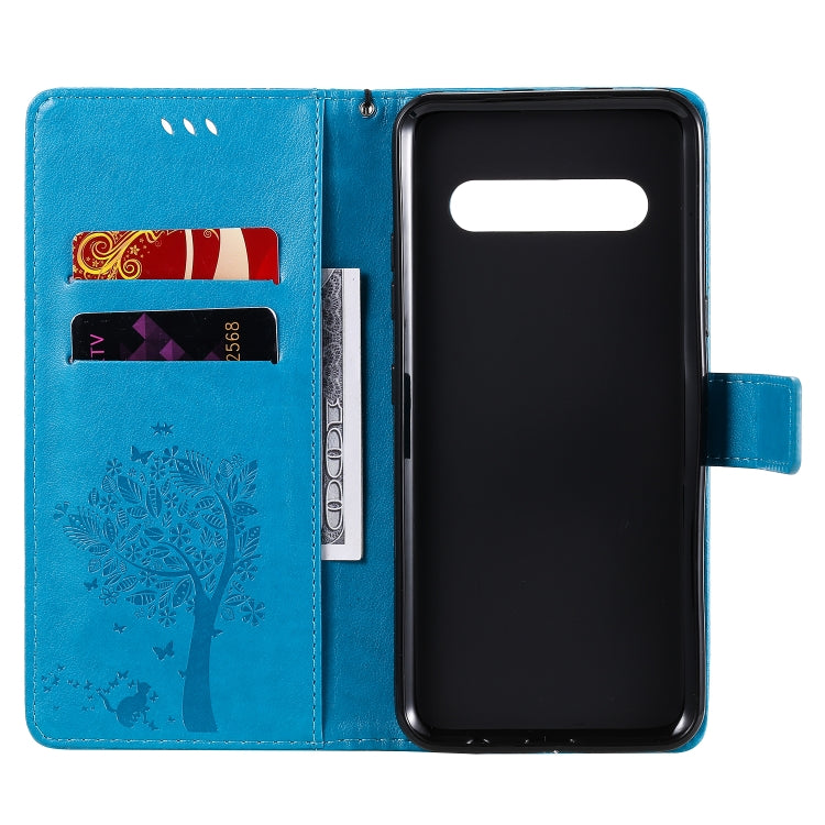 For LG V60 ThinQ 5G Tree & Cat Embossed Pattern Horizontal Flip Leather Case with Holder & Card Slots & Wallet & Lanyard