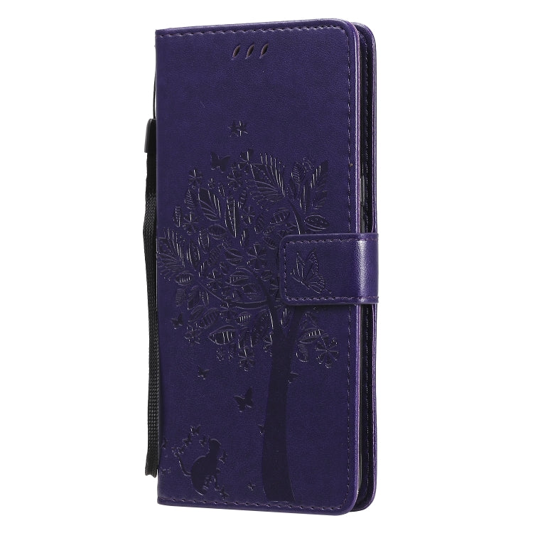 For LG V60 ThinQ 5G Tree & Cat Embossed Pattern Horizontal Flip Leather Case with Holder & Card Slots & Wallet & Lanyard