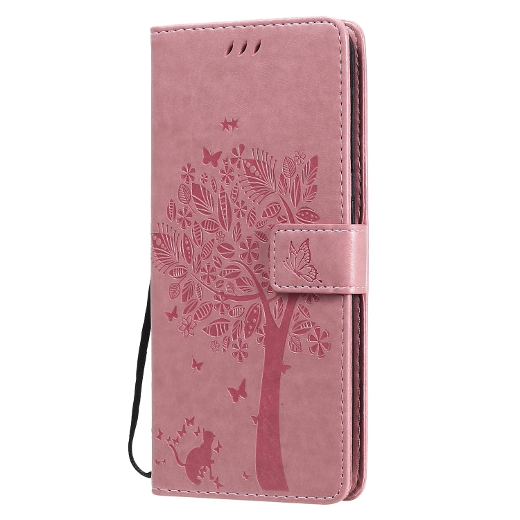 For LG V60 ThinQ 5G Tree & Cat Embossed Pattern Horizontal Flip Leather Case with Holder & Card Slots & Wallet & Lanyard