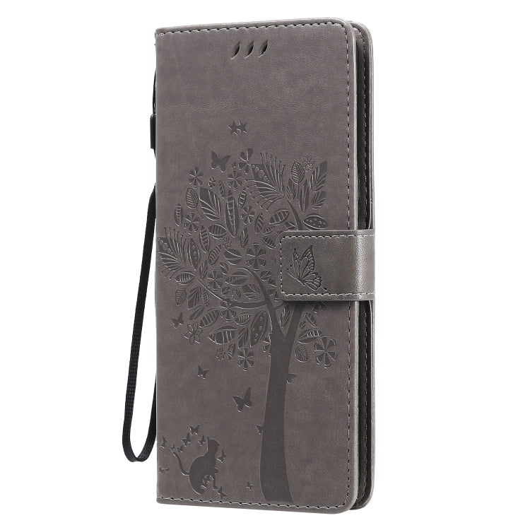 For LG V60 ThinQ 5G Tree & Cat Embossed Pattern Horizontal Flip Leather Case with Holder & Card Slots & Wallet & Lanyard