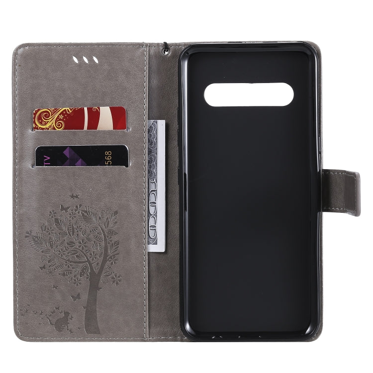 For LG V60 ThinQ 5G Tree & Cat Embossed Pattern Horizontal Flip Leather Case with Holder & Card Slots & Wallet & Lanyard