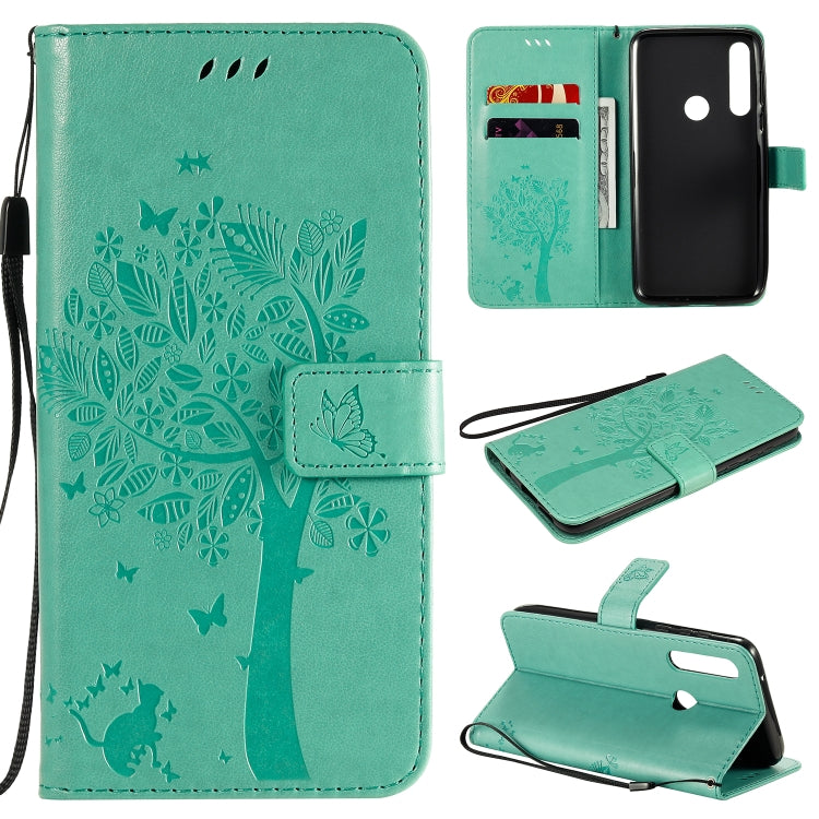 For Motorola Moto G Power Tree & Cat Embossed Pattern Horizontal Flip Leather Case with Holder & Card Slots & Wallet & Lanyard