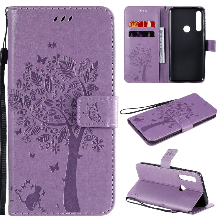 For Motorola Moto G Power Tree & Cat Embossed Pattern Horizontal Flip Leather Case with Holder & Card Slots & Wallet & Lanyard