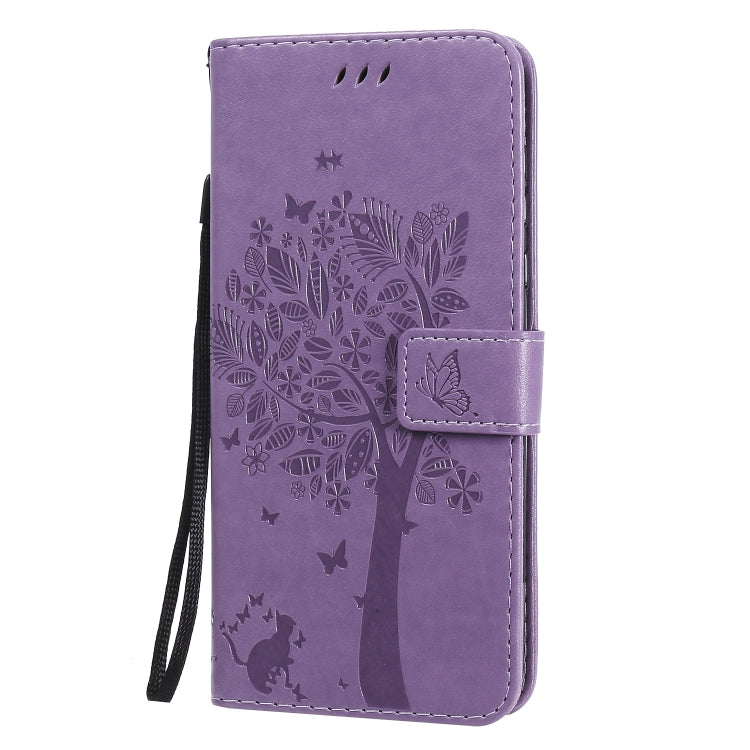 For Motorola Moto G Power Tree & Cat Embossed Pattern Horizontal Flip Leather Case with Holder & Card Slots & Wallet & Lanyard