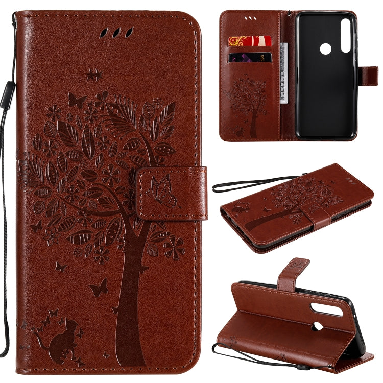 For Motorola Moto G Power Tree & Cat Embossed Pattern Horizontal Flip Leather Case with Holder & Card Slots & Wallet & Lanyard