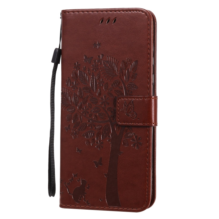 For Motorola Moto G Power Tree & Cat Embossed Pattern Horizontal Flip Leather Case with Holder & Card Slots & Wallet & Lanyard