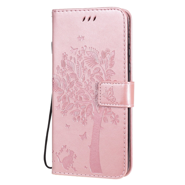 For Motorola Moto G Power Tree & Cat Embossed Pattern Horizontal Flip Leather Case with Holder & Card Slots & Wallet & Lanyard