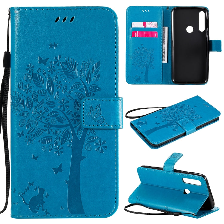 For Motorola Moto G Power Tree & Cat Embossed Pattern Horizontal Flip Leather Case with Holder & Card Slots & Wallet & Lanyard