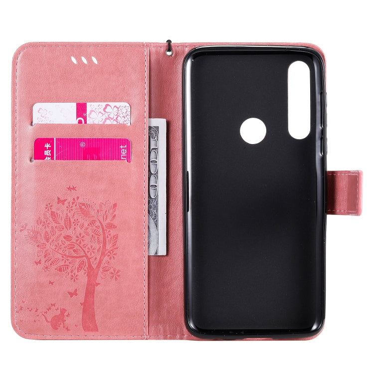 For Motorola Moto G Power Tree & Cat Embossed Pattern Horizontal Flip Leather Case with Holder & Card Slots & Wallet & Lanyard