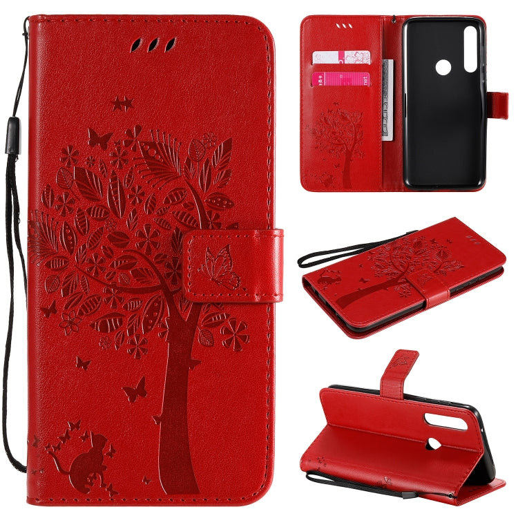 For Motorola Moto G Power Tree & Cat Embossed Pattern Horizontal Flip Leather Case with Holder & Card Slots & Wallet & Lanyard