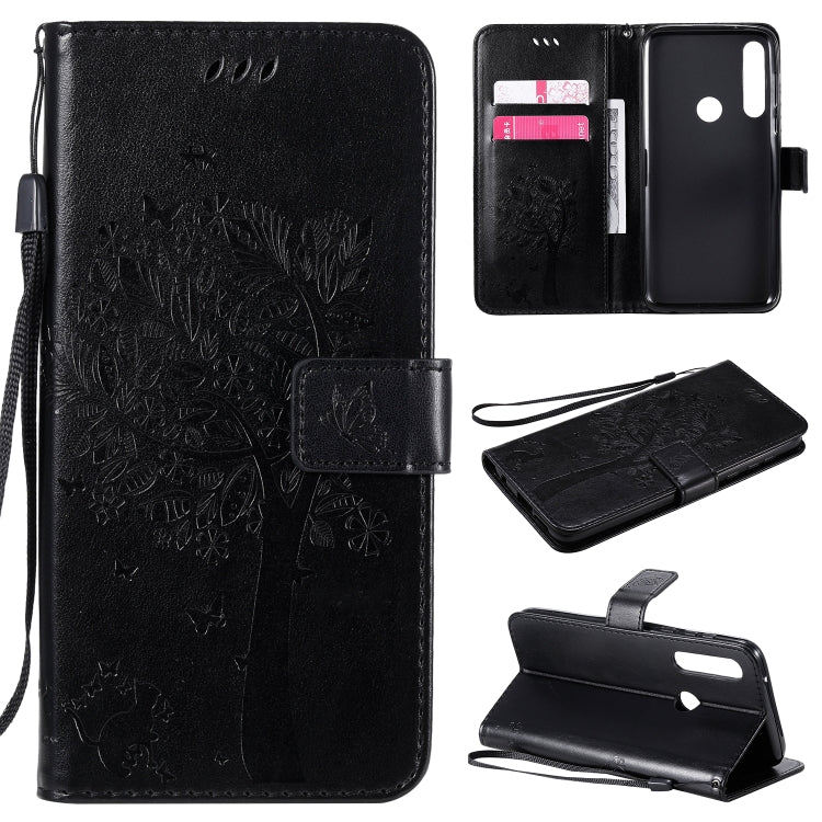 For Motorola Moto G Power Tree & Cat Embossed Pattern Horizontal Flip Leather Case with Holder & Card Slots & Wallet & Lanyard