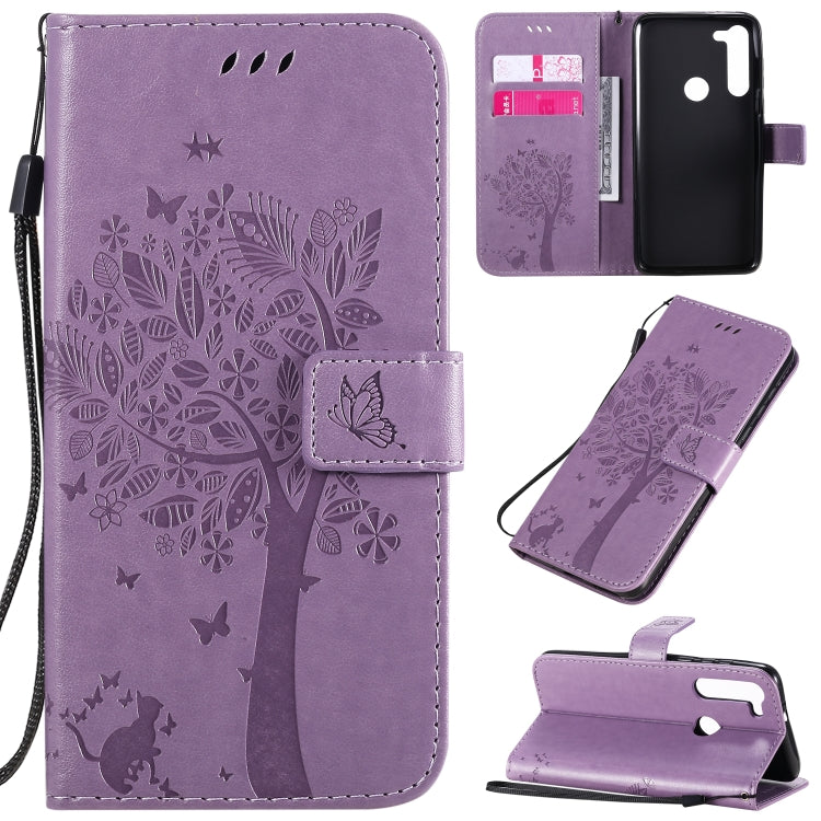 For Motorola Moto G8 Power Tree & Cat Embossed Pattern Horizontal Flip Leather Case with Holder & Card Slots & Wallet & Lanyard