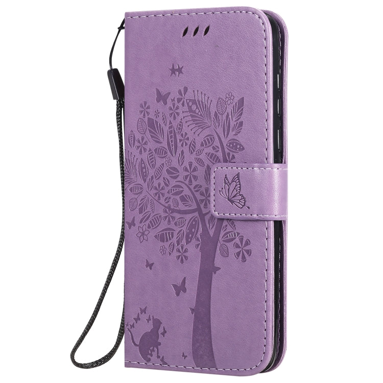 For Motorola Moto G8 Power Tree & Cat Embossed Pattern Horizontal Flip Leather Case with Holder & Card Slots & Wallet & Lanyard