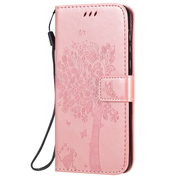 For Motorola Moto G8 Power Tree & Cat Embossed Pattern Horizontal Flip Leather Case with Holder & Card Slots & Wallet & Lanyard