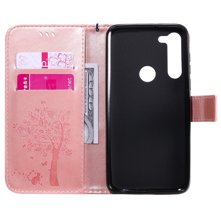 For Motorola Moto G8 Power Tree & Cat Embossed Pattern Horizontal Flip Leather Case with Holder & Card Slots & Wallet & Lanyard